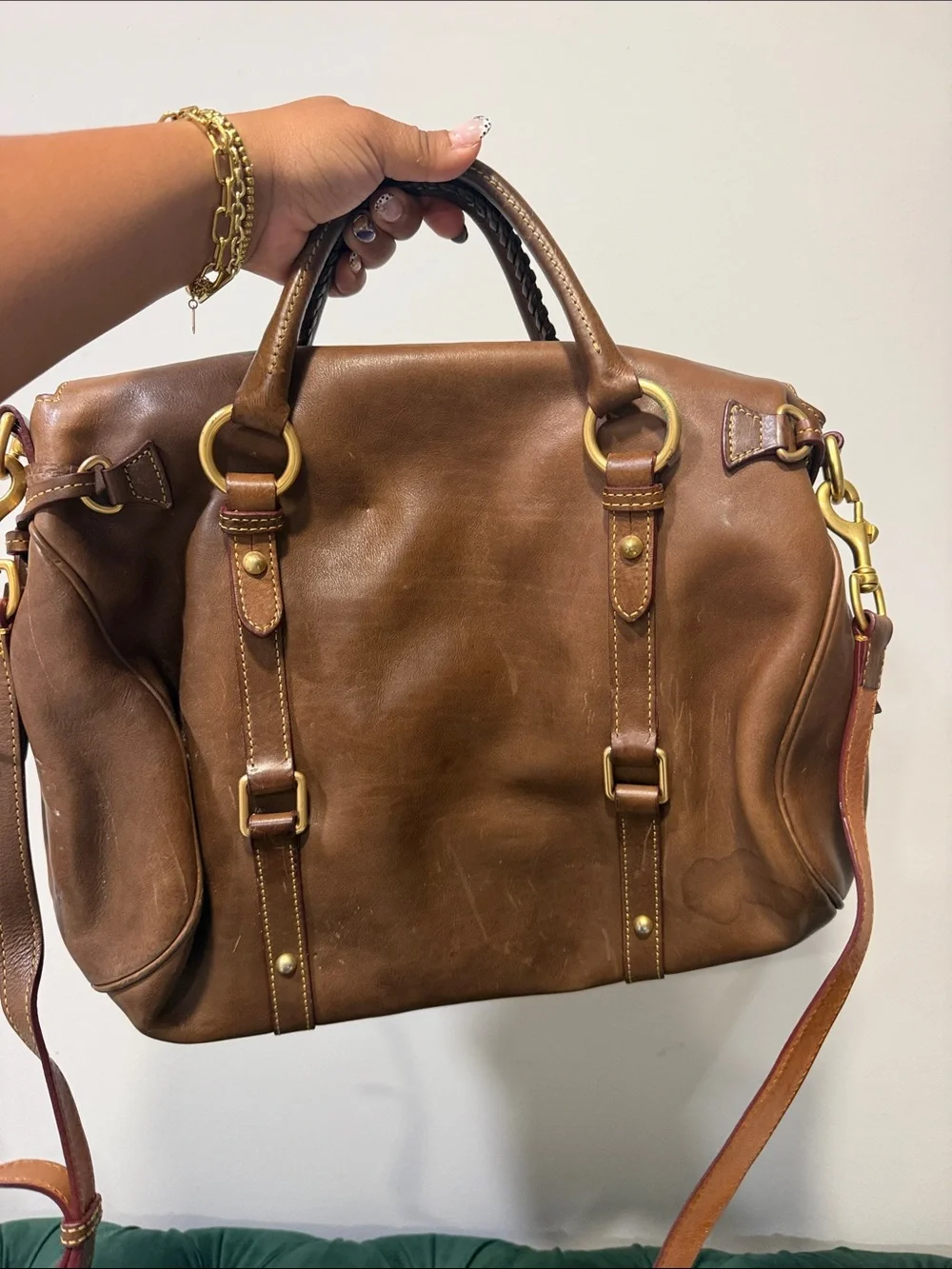 Dooney & Bourke Brown Leather Satchel with Tassels